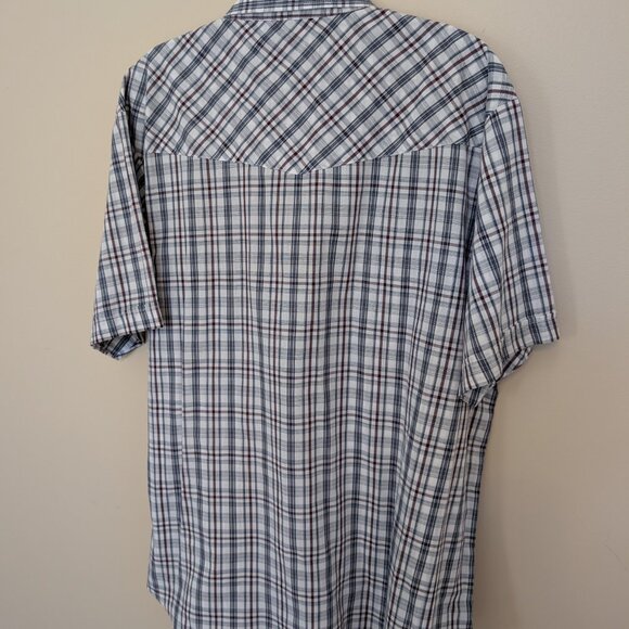 Plains Western Wear Pearl Snap front shirt blue white red plaid XL EUC - Picture 4 of 10